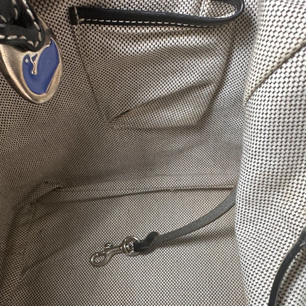 Dooney Bourke Gray Fabric Black Leather Trim Logo Shoulder Bag - Picture 6 of 8